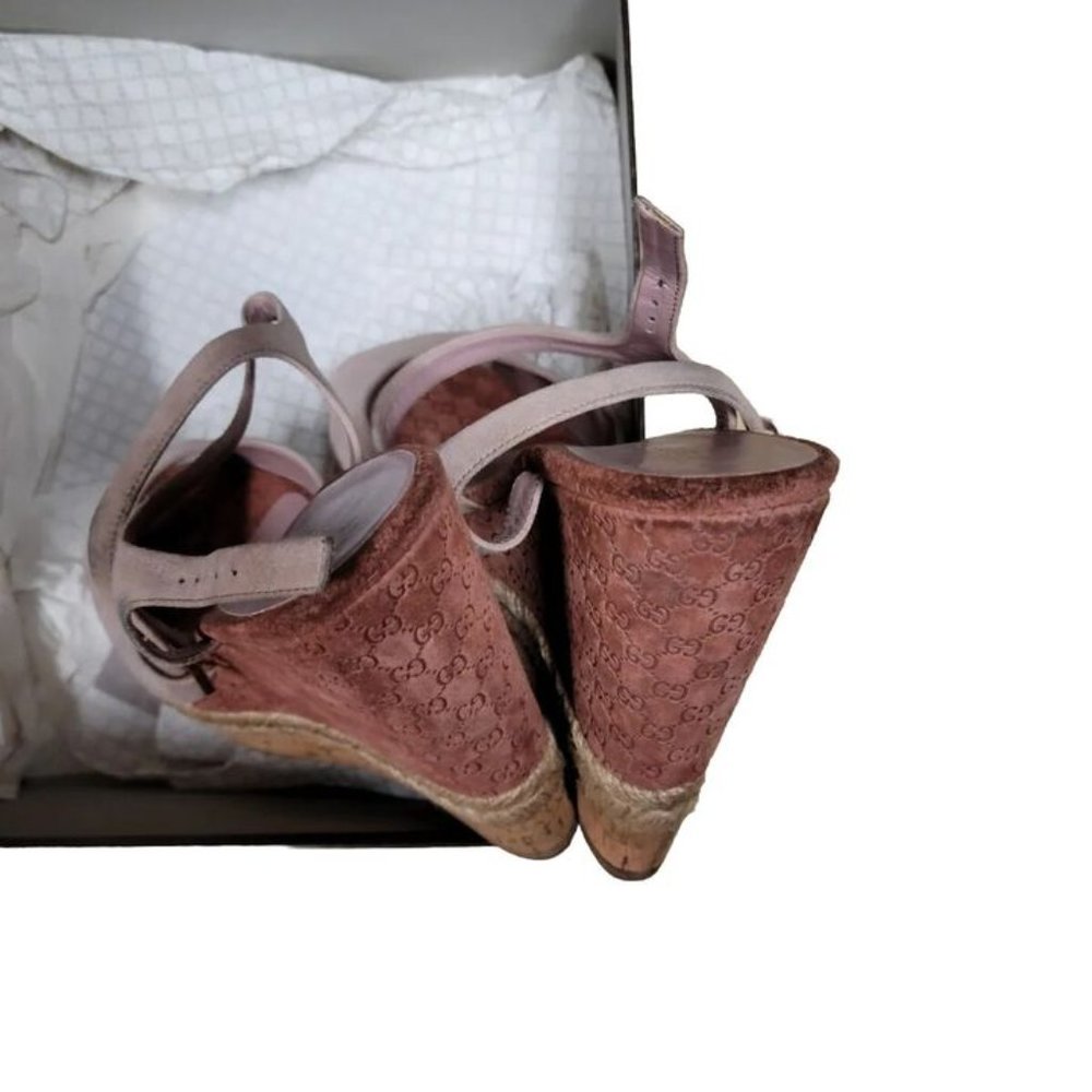 GUCCI Monogram Pattern Pink Suede Espadrilles 9.5 Pre-Loved - Picture 9 of 15